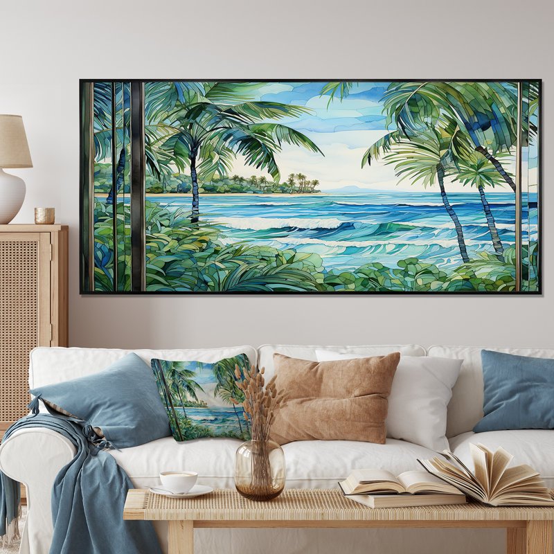 Tranquillité de plage tropicale - art mural côtier, H 28 po x l 60 po x P 1,5 po, Cadre flottant noir