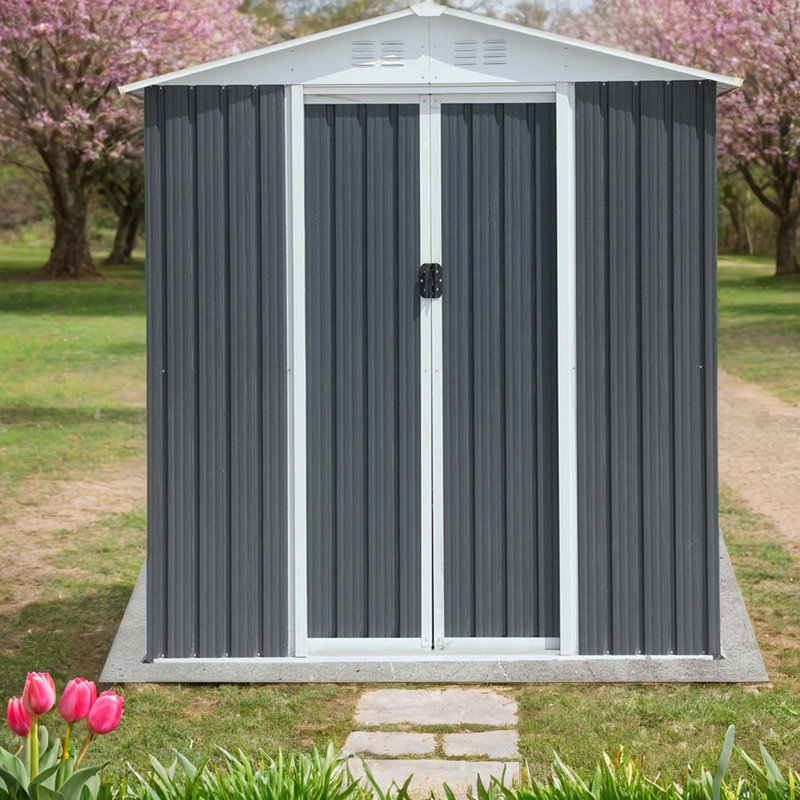 Remise de rangement extérieure 6 pi x 4 pi, gris, toit Apex durable, Gris, H 72,2 po x l 74,5 po x P 45,3 po