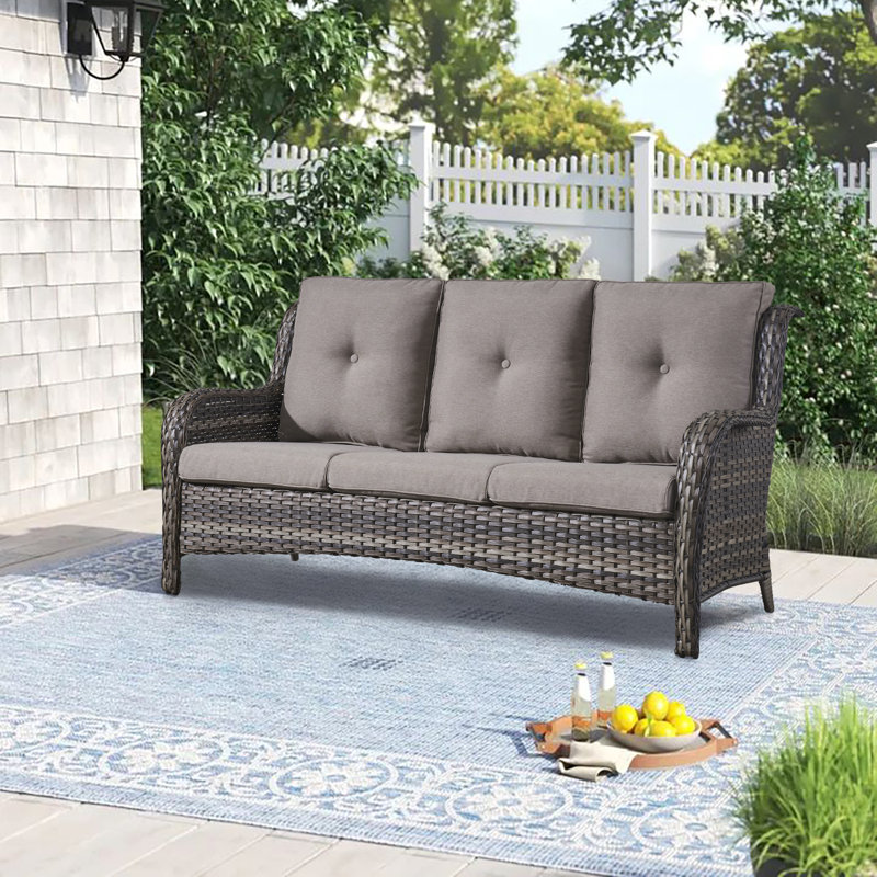 Canapé d'extérieur en osier de 75 po de large avec coussins Dahlyla Buncle, Gris, Gris