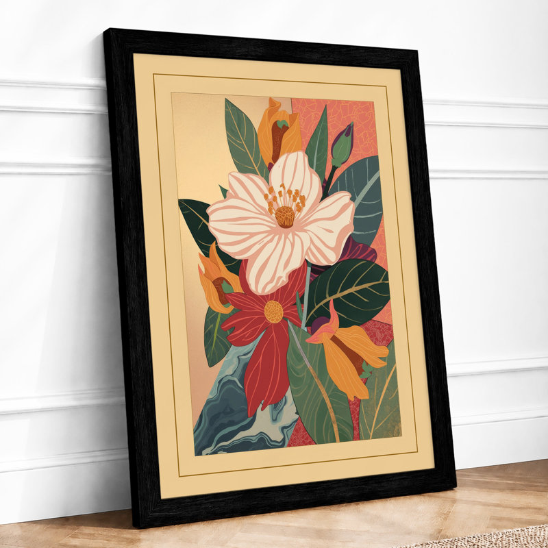 Pale Pink Bloom Botanical - Framed Print, A4 - 29.7 x 21.0 cm, Black
