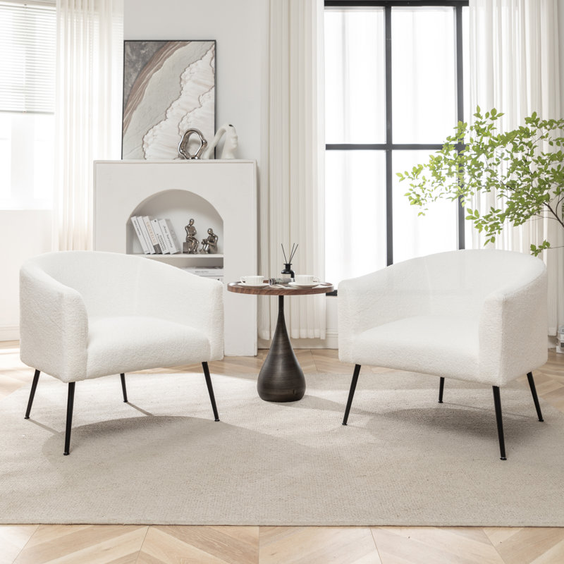 Fauteuil demi-tonneau Jameila, Fausse fourrure blanche, Noir, 2