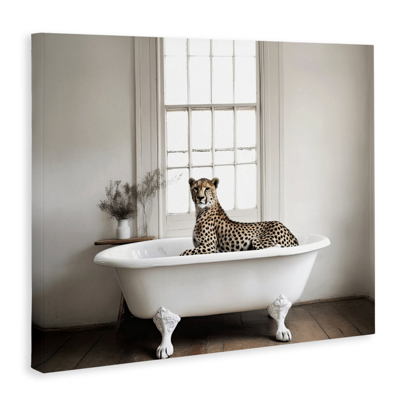 Toile «Big Cat Cheetah Bath Time» par Sasha, H 16 po x l 20 po