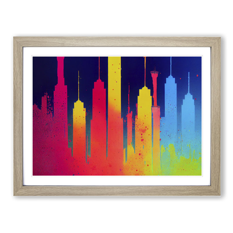 Skyscraper Skyline Splashed Vol.6 Abstract - Framed Print, Oak Framed, 25cm H x 34cm W x 2cm D
