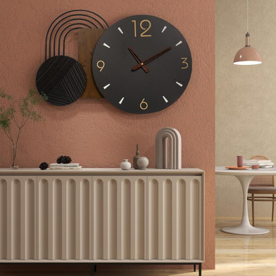 Horloge murale moderne avec un design rétro - mouvement à quartz silencieux, à piles, fabrication en fer et en bois durable, parfaite pour la décoration de la maison et du bureau