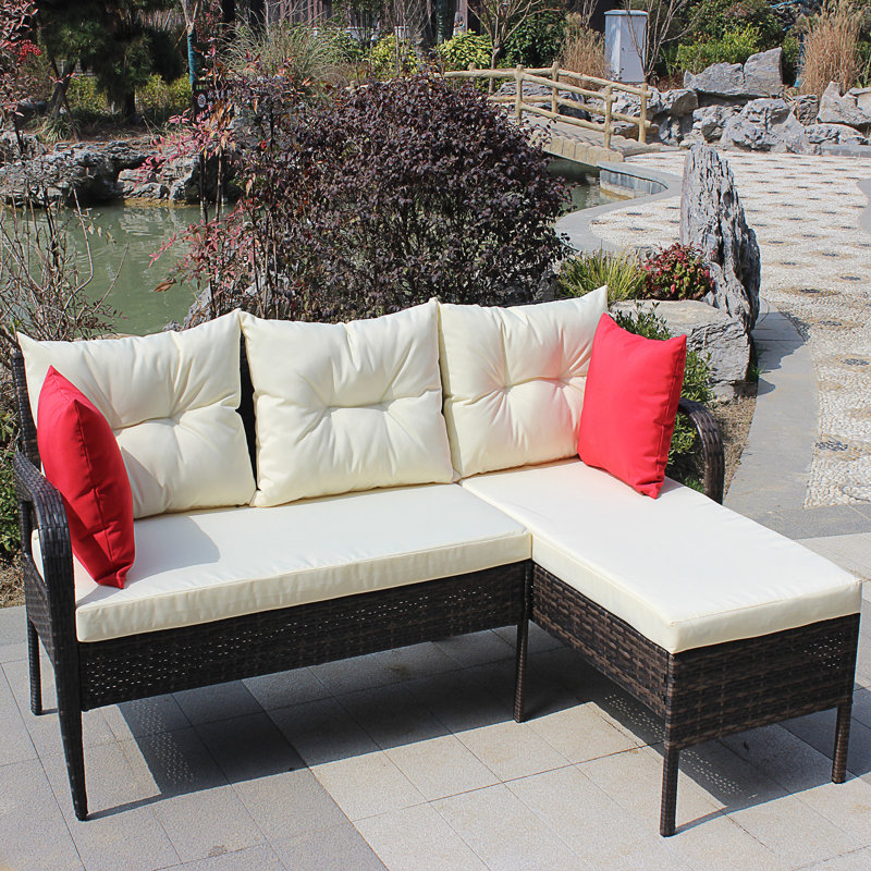 Larosha 3 - Person Outdoor Seating Group,Conversation Set, Wicker Ratten Sectional Sofa with Cushions