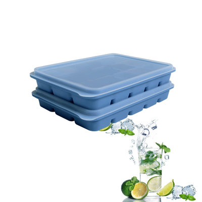 Ensemble de 2 moules à glaçons en silicone flexibles et faciles à libérer avec couvercle amovible et bacs à glace réutilisables empilables pour le whisky, la nourriture pour bébé, sans BPA (BLEU)