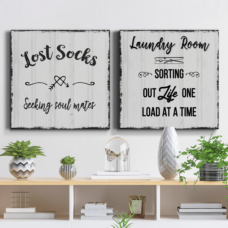 Chaussettes perdues - ensemble de 2 pièces d'art textuel sur toile, H 40 po x l 80 po x P 1 po, Toile tendue