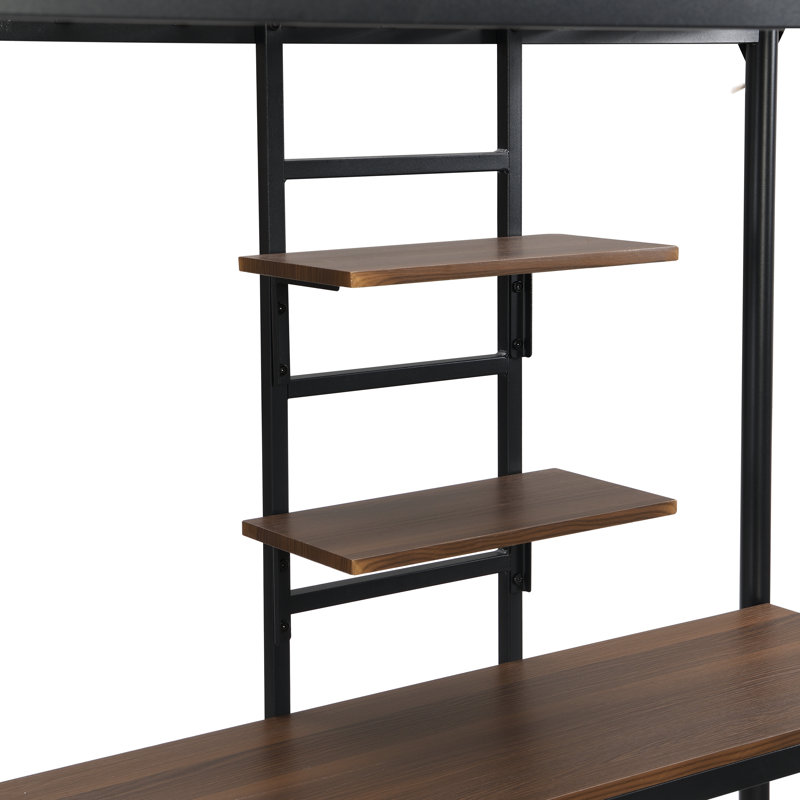 Lit mezzanine avec bureau et tablettes de rangement