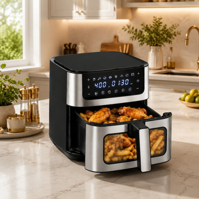 6.34QT Air Fryer with Viewing Window, 8-In-1 Functions Stainless Steel Air Fry, Roast, Reheat, Bake