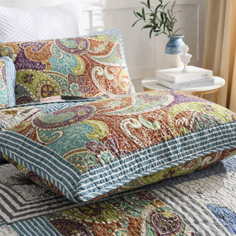  HoneiLife  White Swirl  Cotton Handmade Patchwork 3-Piece King Size Quilt Sets, King Quilt + 2 Standard Pillowcases