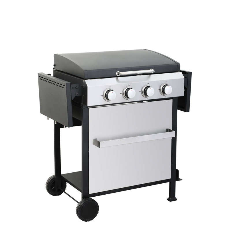 Barbecue au gaz propane 49200Btu, 4, grilles de cuisson en émail, table d'appoint pliable, panier suspendu pour barbecue avec sortie, aire de patio