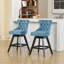 Ensemble de 2 tabourets pivotants avec décoration capitonnée à boutons et pieds en bois, chaises de bar avec garniture cloutée