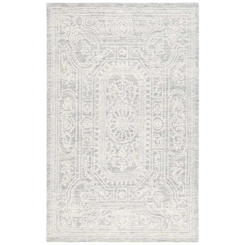 Plarent Ebony Hand Tufted Wool Cotton Oriental Rug in Ivory/Gray, Rectangle 6' x 9'