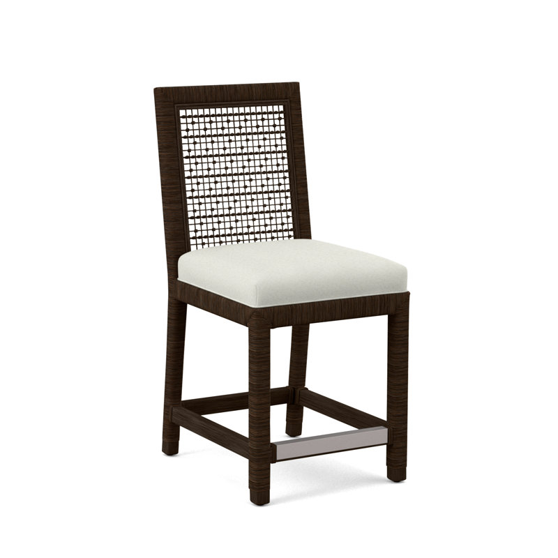 Pine Isle Upholstered Stool, Coffee, White Performance Fabric