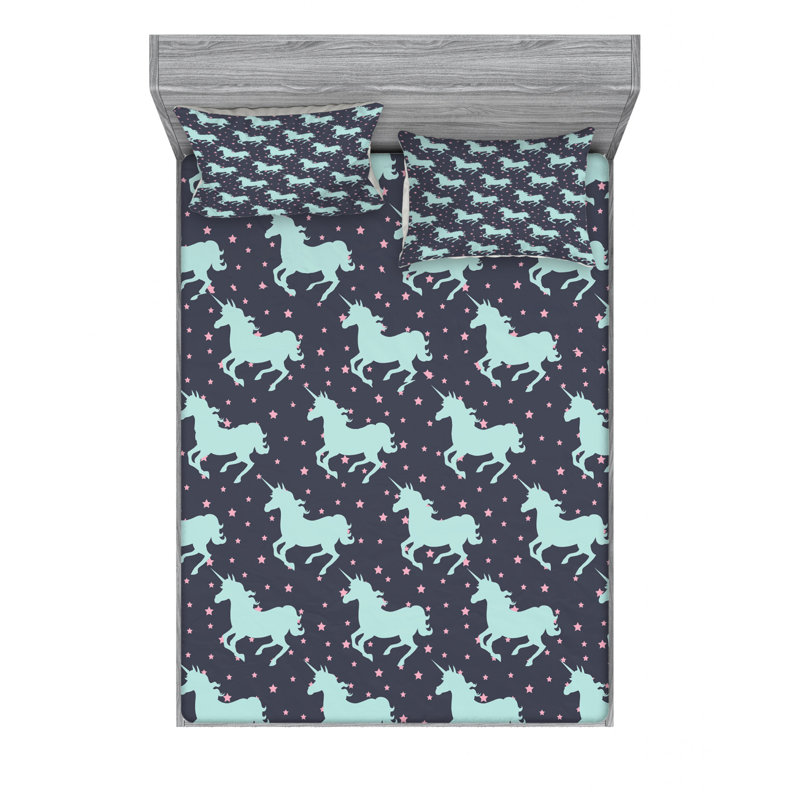 Microfiber Sheet Set, Full Sheet Set + 2 Pillowcases, Pink/Dark Blue Animal