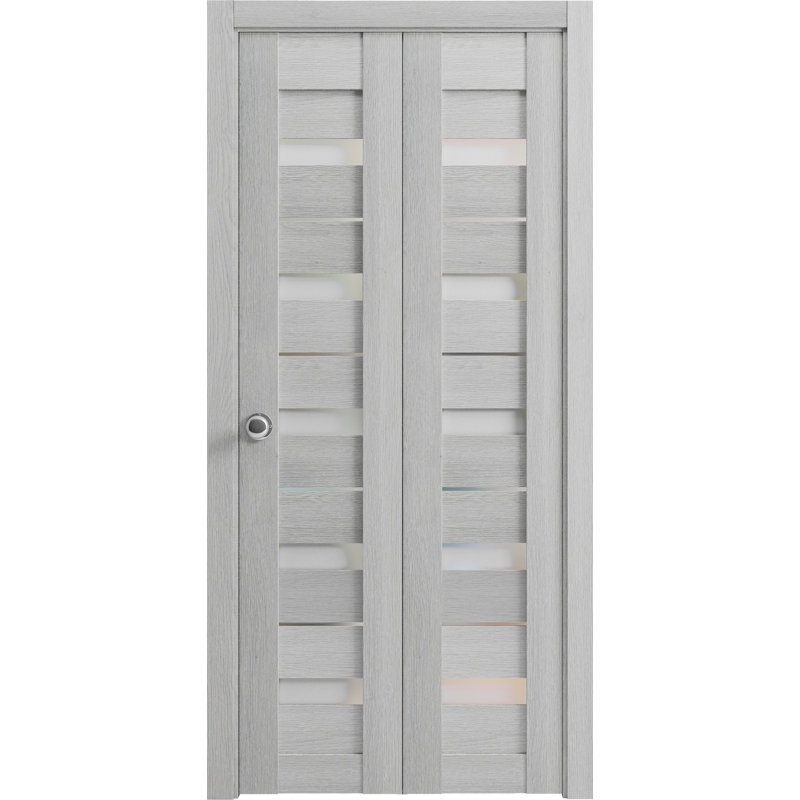 Portes coulissantes pliantes pour garde-robe 32 x 96 Quadro 4445 Chêne gris pâle avec verre dépoli, rails robustes, moulures, garnitures, quincaillerie, portes de placard de chambre en bois massif