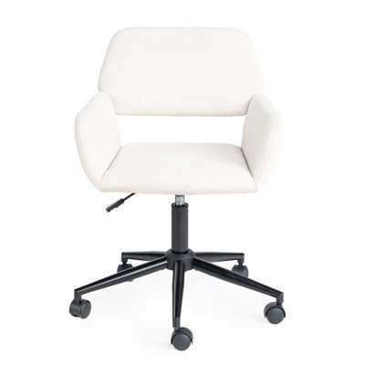 Reneka Home Office Chair, Mid Back Fabric Upholstered Vanity Desk Chairs with Rolling Wheels, Adjustable Study Chair Task Chair for Living Room, Bedroom, Small Spaces - Beige