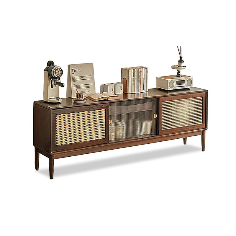 78.74" Nut-brown Solid Wood+Rattan+Glass TVStands, 70.87", Brun noisette