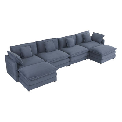149.6 Modern Sofa Modular Sofa Couch Upholstered Corduroy L-Shape Sectional Sofa With Side Storage Pockets For Living Room
