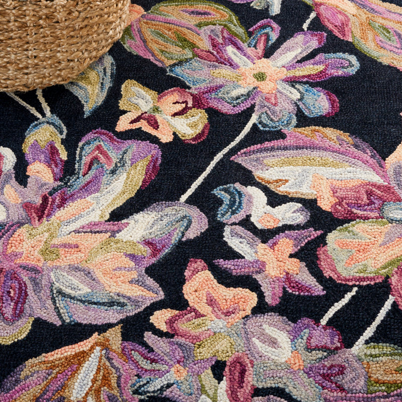 Kehler Hand Tufted Wool/Cotton Floral Rug in Black/Plum, Rectangle 2' x 3'