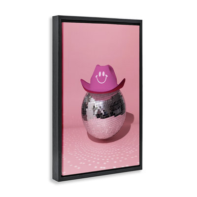 Toile flottante encadrée "Disco Ball" avec chapeau de cowboy par Lish Creative