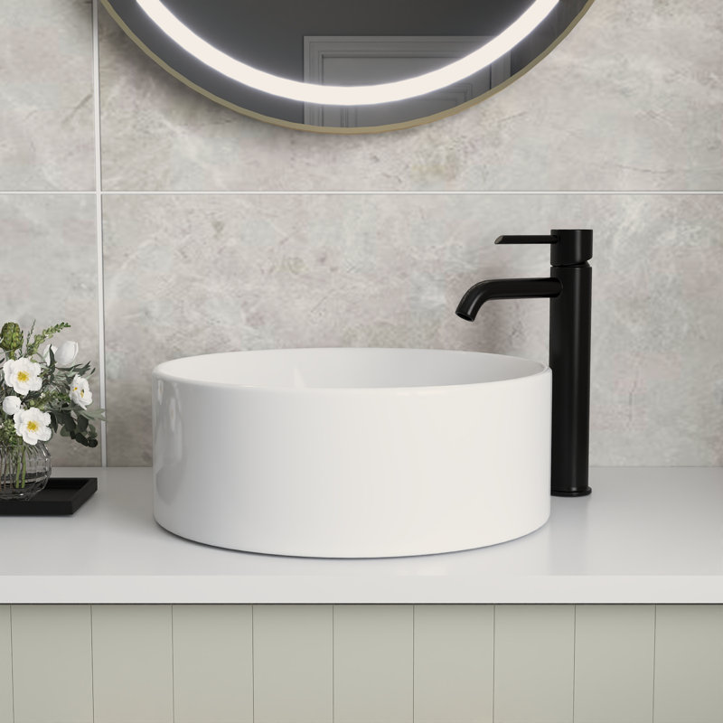 DeerValley 410mm White Ceramic Circular Countertop Basin Bathroom Sink