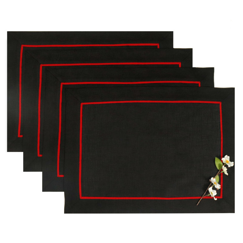 Napperon en lin, Noir / rouge