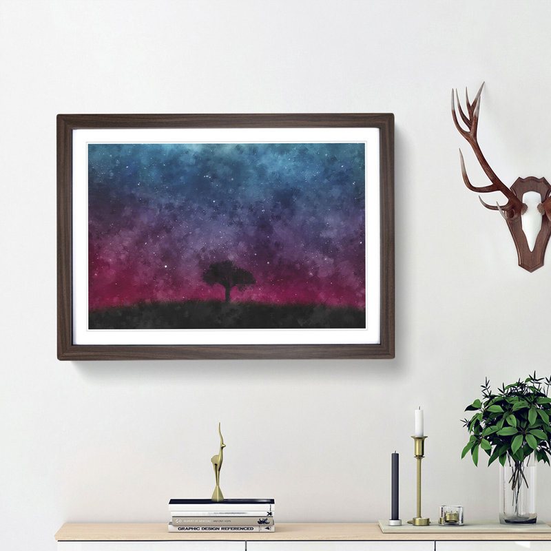 Tree Under the Cosmos - Picture Frame Graphic Art Print, 62cm H x 87cm W x 2cm D, Walnut Framed