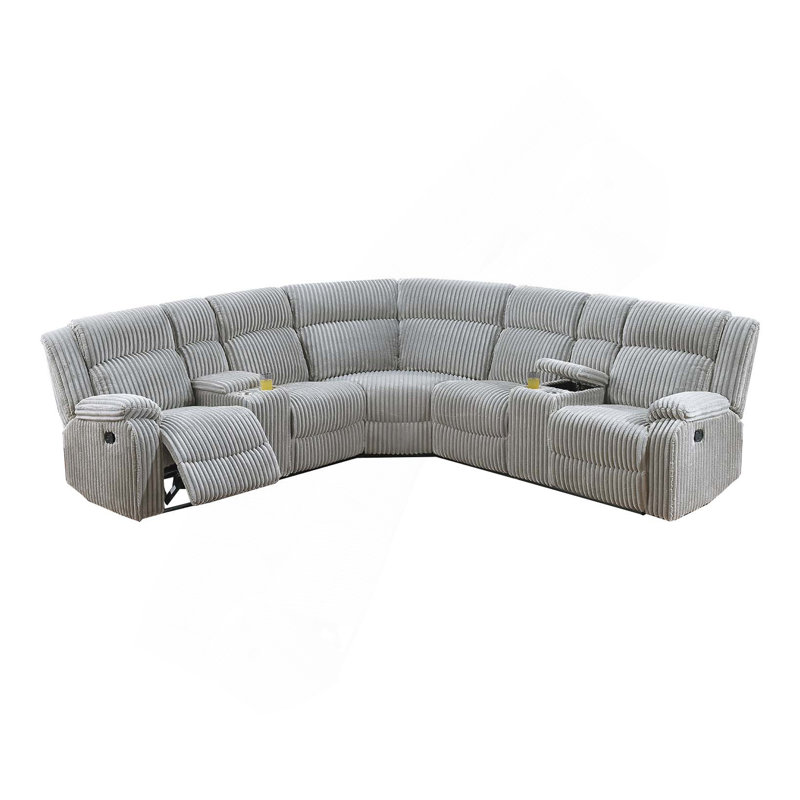 Canapé modulaire avec porte-gobelet console 3 pièces couleur frêne rembourré en velours de velours côtelé de salon inclinable
