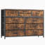 Meuble télé à dix tiroirs en grain de bois noir avec bacs en tissu pour le salon, la chambre, le meuble de rangement et la console multimédia