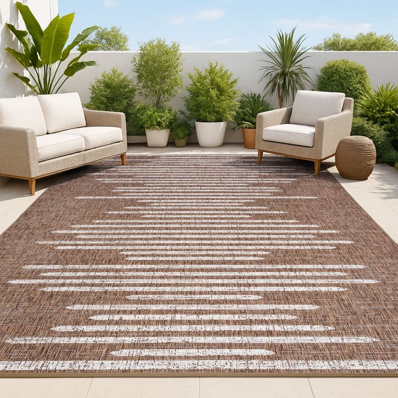 Tapis d'intérieur / extérieur à rayures berbères Dungannon, Rectangle 3 pi 11 po x 6 pi
