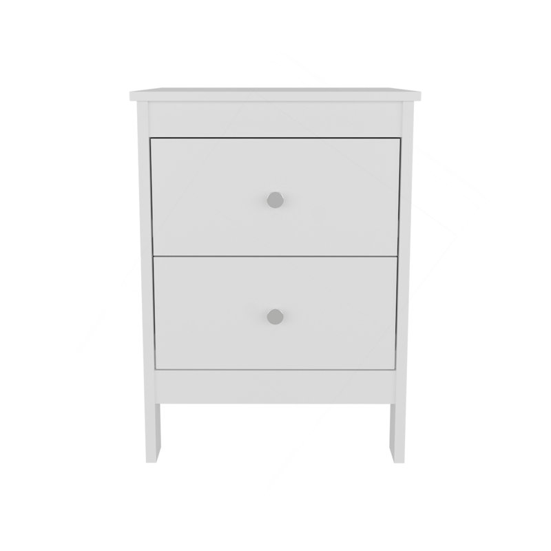 Table de chevet moderne à deux tiroirs et tablette ouverte Newcastle, blanc