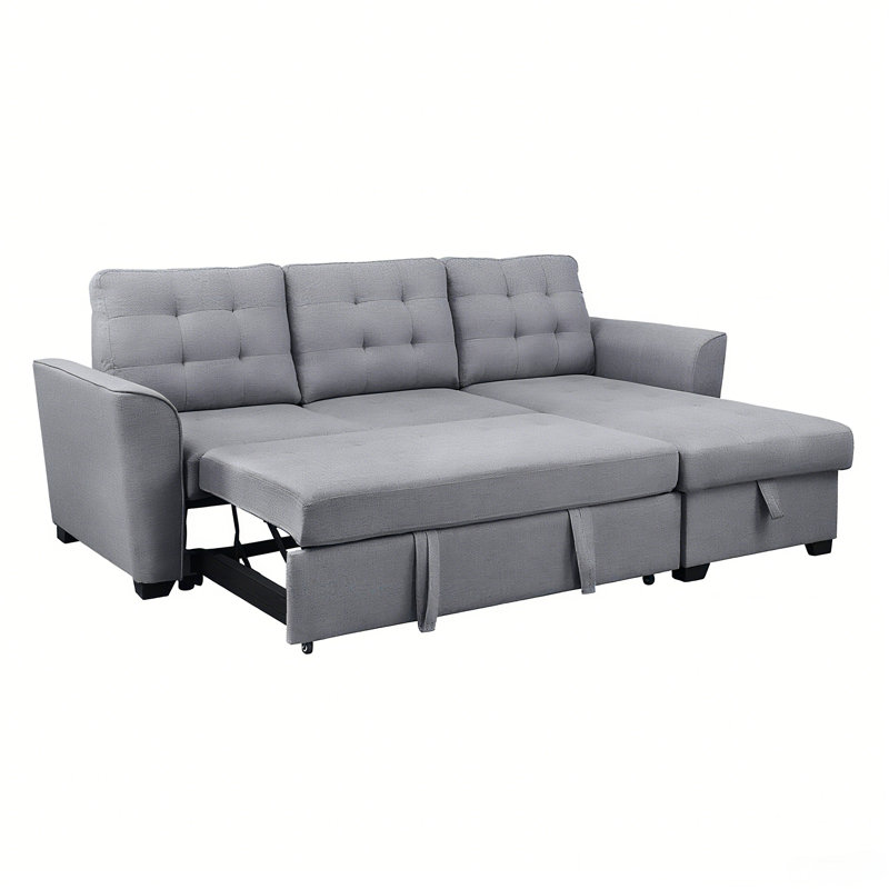 Canapé-lit modulaire 90,5 po en lin gris clair avec méridienne réversible