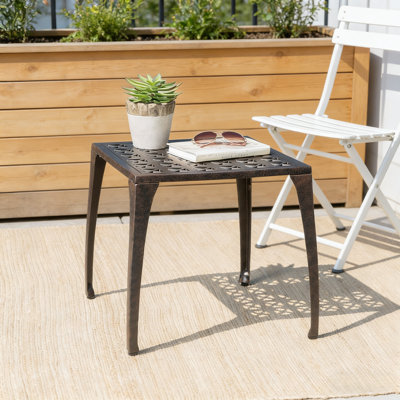 Table d'appoint légère en fonte d'aluminium avec plateau grillagé orné en bronze - Table d'appoint de patio pour chaise longue ou chaise berçante près de la piscine