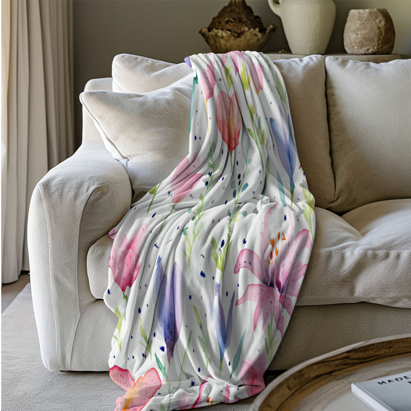 Couverture gracieuse en sherpa 1 pièce Graceful Lily, L 60 po x L 80 po