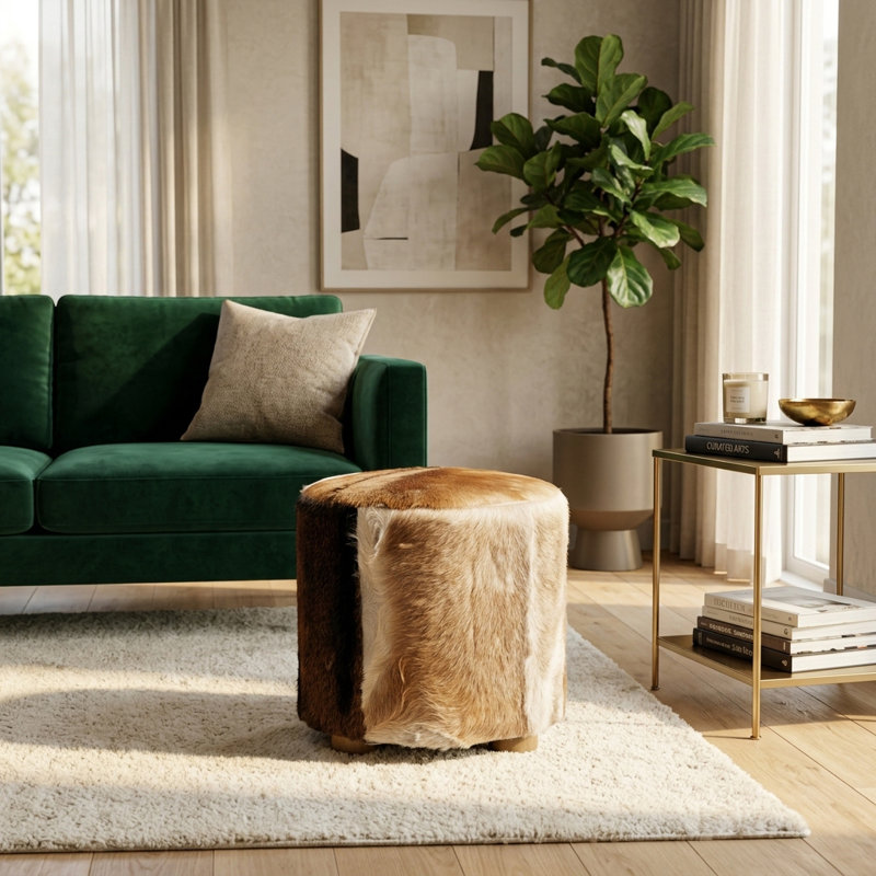 Repose-pieds en cuir de vache Conover Glam