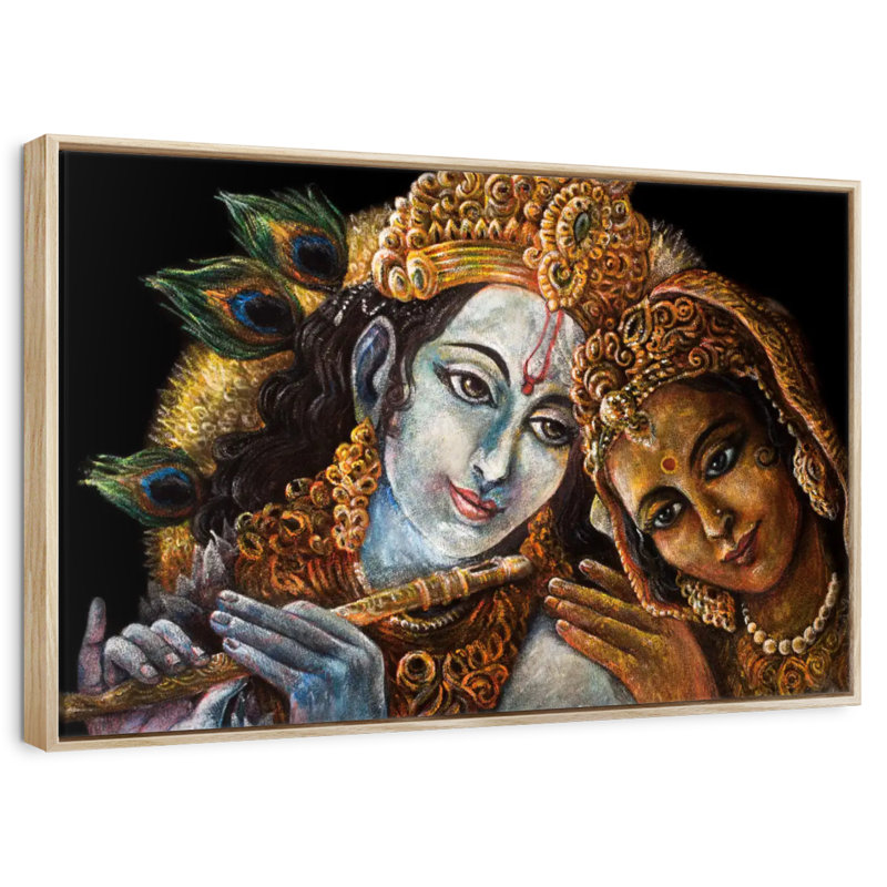 Magnifique Radha Krishna, Cadre flottant en bois naturel, 40 po x 27 po