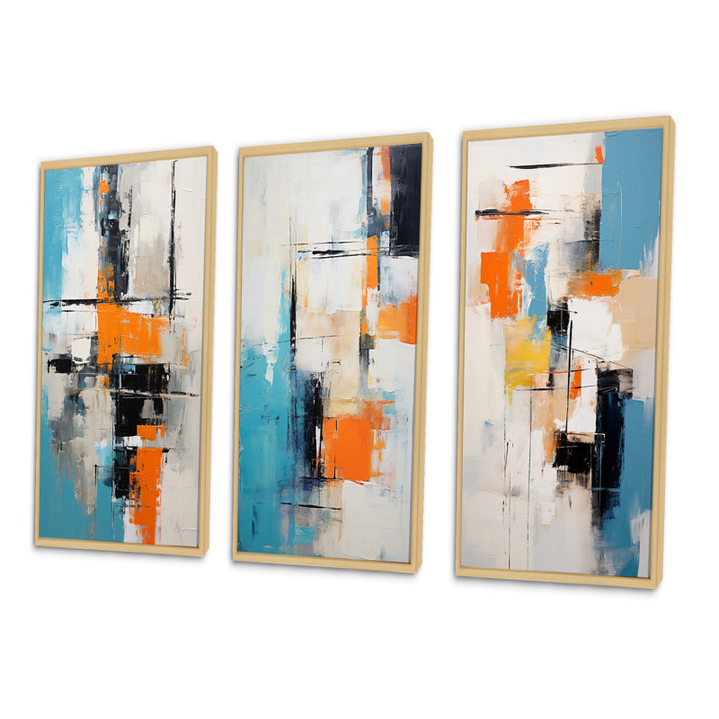 Cubist Visions Deconstrstruction Minimalisme II - Ensemble de 3 peintures abstraites, H 40 po x l 60 po