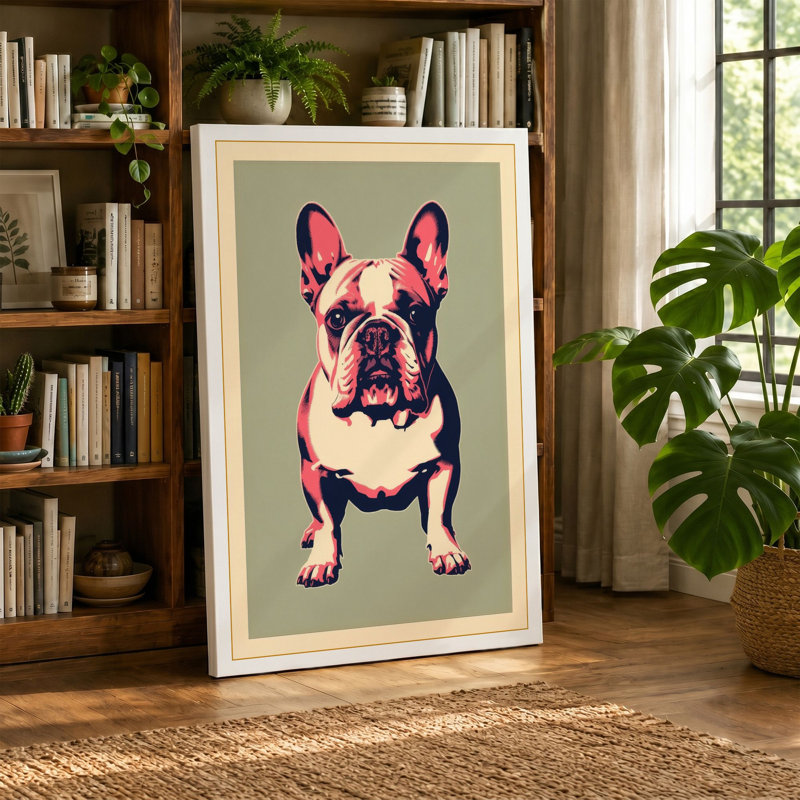 Pop Art Bulldog Modern - Wrapped Canvas, 36x24 - 91.4 x 61.0 cm, Black Border