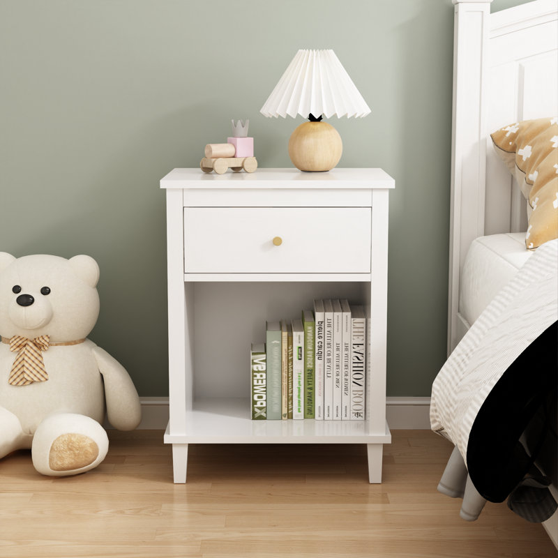 Table de chevet en bois avec tiroir et table de chevet 26,77 po H, Blanc