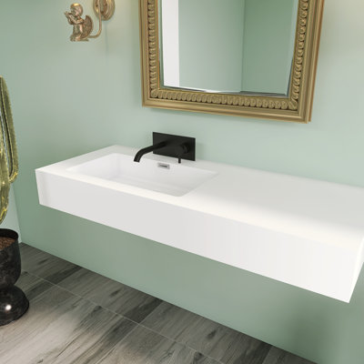 Meuble-lavabo mural 47 po avec lavabo en résine de pierre, lavabo vasque flottant blanc, lavabo rectangulaire pour salle de bain, blanc mat moderne