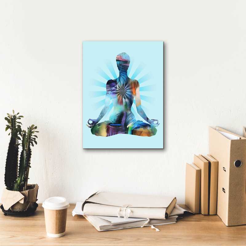 Art mural sur toile Winston Porter «Lotus Pose Moon» par Tim Parker, H 16 po x l 12 po x P 0,75 po