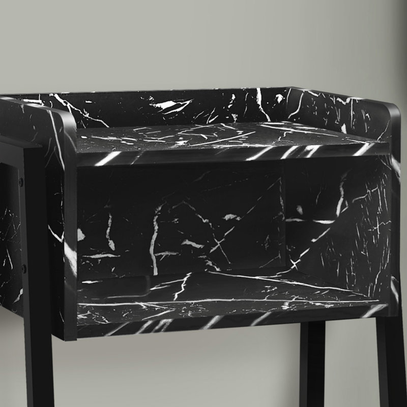 Table d'appoint, côté, bout, table de chevet, lampe, salon, chambre à coucher, stratifié aspect marbre noir, métal noir, contemporain, moderne