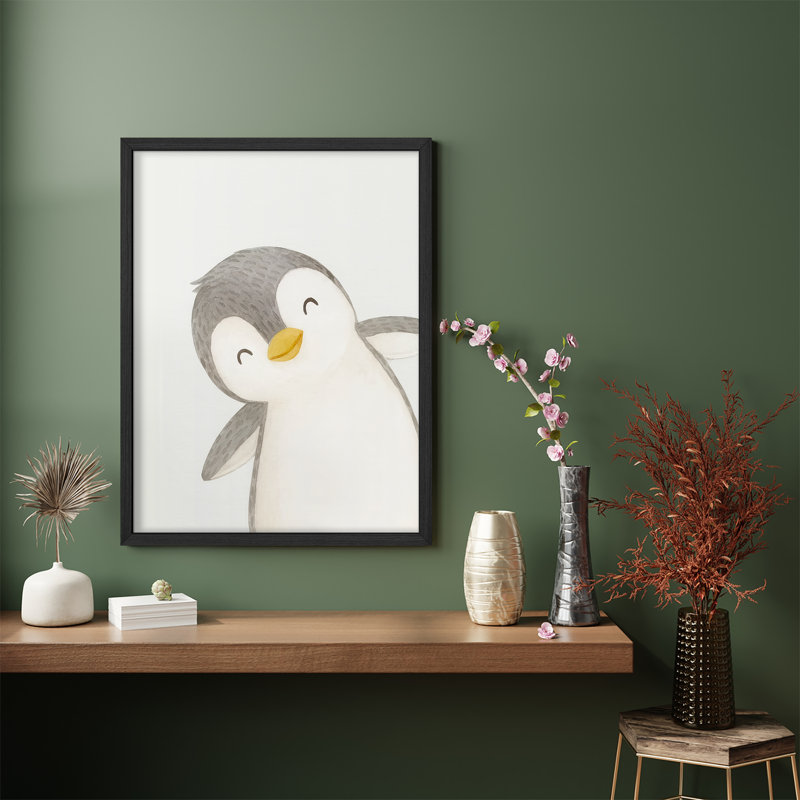 Mignon pingouin, reproduction d'art adorable, encadrée, Noir, H 16 po x l 12 po
