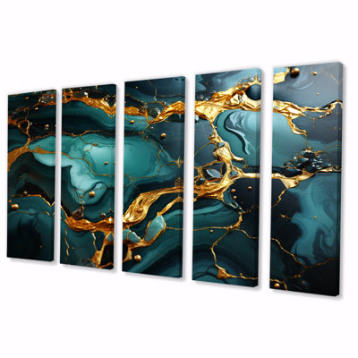 «Topaze dorée et agate verte», art abstrait 5 pièces