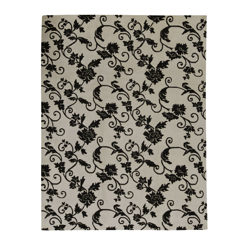 Tapis ivoire et noir noué à la main de haute qualité