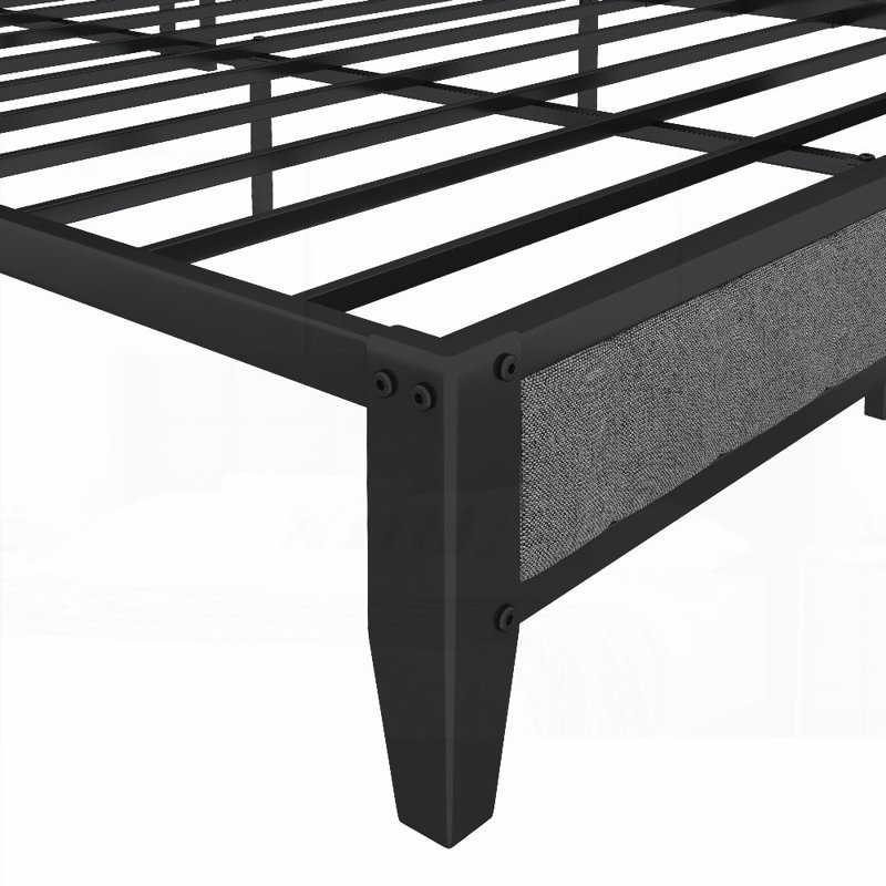 Base de lit plateforme pleine grandeur en métal avec station de charge Tête de lit tapissier, aucun sommier nécessaire, gris