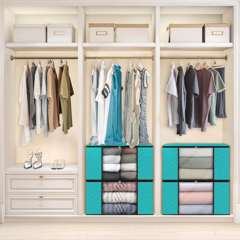 4 Pack Clothes Storage, Foldable Thick Fabric Blanket Storage Bags, Containers For Organizing Bedroom, Closet, Clothing, Comforter,Closet Organization With Handle
