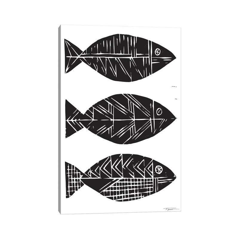 Three Tribal Fish - Wrapped Canvas Print, 30.48 cm H x 45.72 cm W