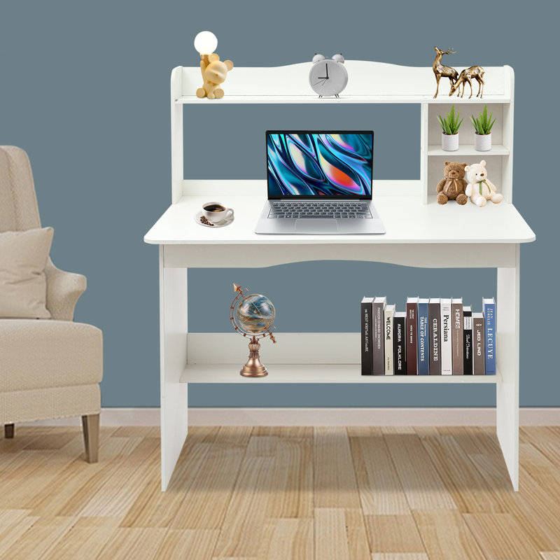 Computer Desk With Bookshelf - 39.37" X 18.9" Desktop Size, White